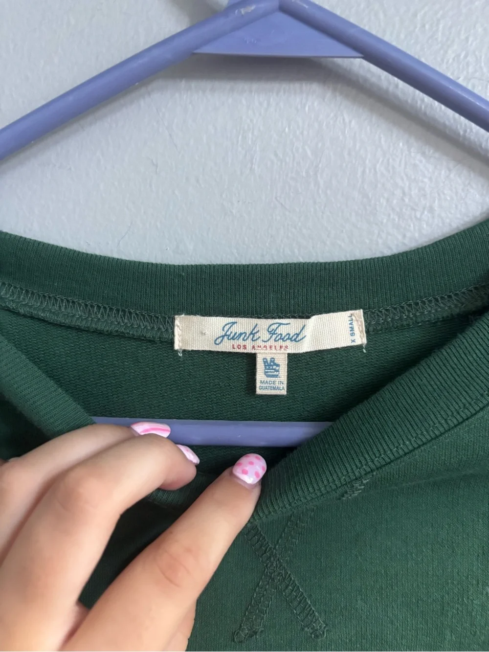 Junk Food Clothing Green Crewneck with White Sleeve Stripes